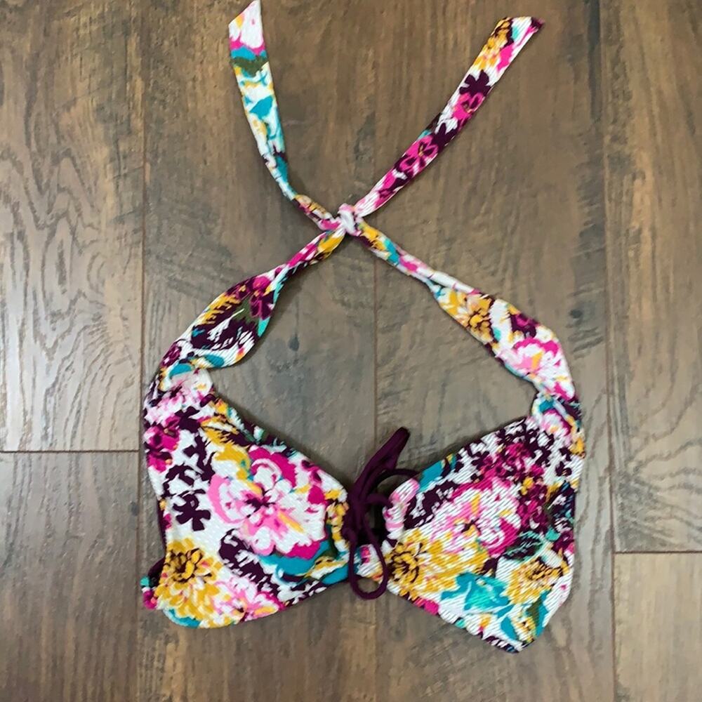 Mossimo Floral String Burgundy/White/Pink Bikini Top